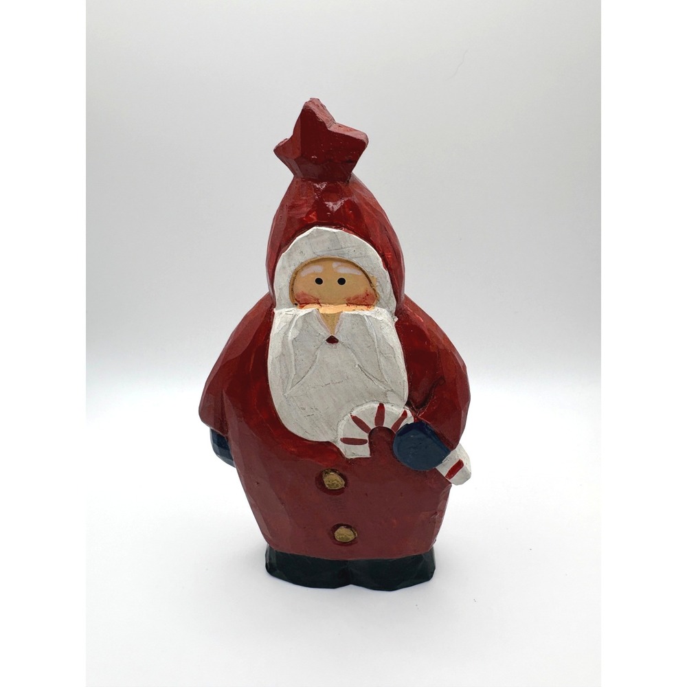 Vintage 2001 Signed Darrell Hand Carved Wood Santa Claus Figurine Folk Art 6in